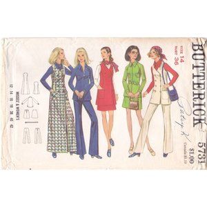 UNCUT Vintage Sewing PATTERN Butterick 5731, Misses 1969 Coat Skirt Pants Shirt